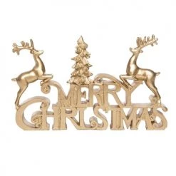 The Christmas Palace Table Tops 7" GOLD MERRY CHRISTMAS SIGN WITH DEERS