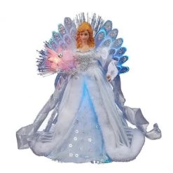 The Christmas Palace 12" FIBER OPTIC WHITE & SILVER ANGEL TREE TOPPER