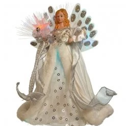The Christmas Palace 12" FIBER OPTIC WHITE & SILVER ANGEL TREE TOPPER