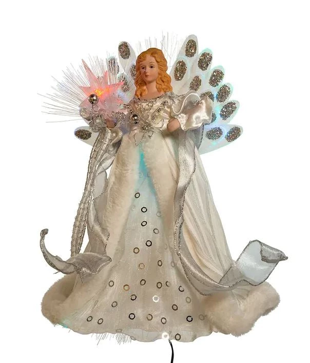 The Christmas Palace 12" FIBER OPTIC WHITE & SILVER ANGEL TREE TOPPER 2 The Christmas Palace 12" FIBER OPTIC WHITE & SILVER ANGEL TREE TOPPER