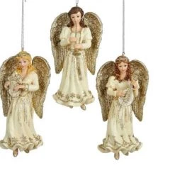 The Christmas Palace Christmas Ornaments 5" PLATINUM MUSICAL ANGEL ORNAMENT SET OF 3