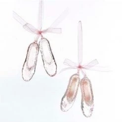 The Christmas Palace 4" PINK GLASS BALLET SHOES ORNAMENT SET OF 12 Christmas Ornaments
