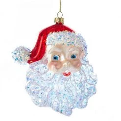 The Christmas Palace Christmas Ornaments 5" RED GLITTERED SANTA HEAD ORNAMENT SET OF 2