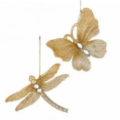 The Christmas Palace 4" GOLD BUTTERFLY & DRAGONFLY ORNAMENT SET OF 12 Christmas Ornaments