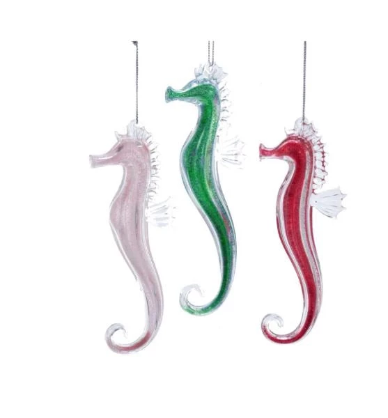 The Christmas Palace 7" SEAHORSE GLITTERED GLASS ORNAMENT SET OF 6 1 The Christmas Palace 7" SEAHORSE GLITTERED GLASS ORNAMENT SET OF 6