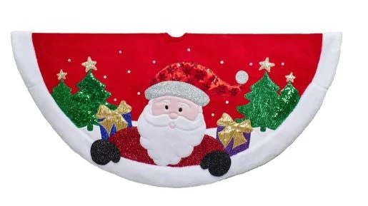 The Christmas Palace 48" RED & WHITE APPLIQUE SANTA TREE SKIRT 1 The Christmas Palace 48" RED & WHITE APPLIQUE SANTA TREE SKIRT