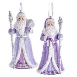 The Christmas Palace 5" ROYAL SPLENDOR PURPLE & SILVER SANTA ORNAMENT SET OF 2 Christmas Ornaments