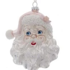 The Christmas Palace Christmas Ornaments 5" PINK & SILVER SANTA HEAD ORNAMENT SET OF 2