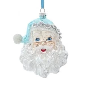 The Christmas Palace 5" ARCTIC BLUE & SILVER GLASS SANTA ORNAMENT SET OF 2 1 The Christmas Palace 5" ARCTIC BLUE & SILVER GLASS SANTA ORNAMENT SET OF 2
