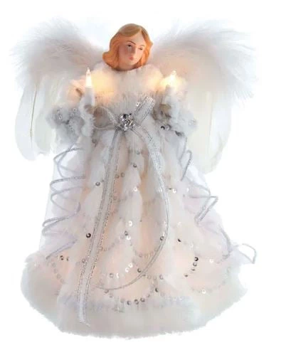 The Christmas Palace 12" WHITE & SILVER ANGEL TREE TOPPER 1 The Christmas Palace 12" WHITE & SILVER ANGEL TREE TOPPER