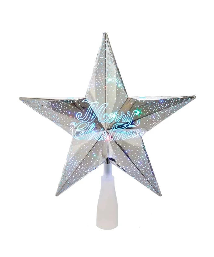 The Christmas Palace 10" 18 LIGHT COLOR CHANGING "MERRY CHRISTMAS" SILVER STAR TREETOP Angels & Toppers 1 The Christmas Palace 10" 18 LIGHT COLOR CHANGING "MERRY CHRISTMAS" SILVER STAR TREETOP Angels & Toppers