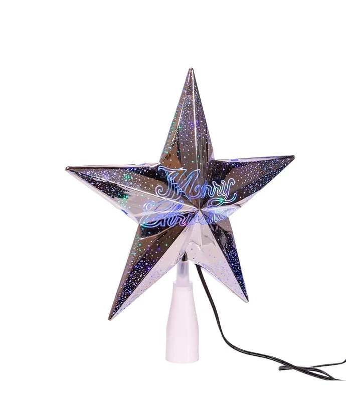 The Christmas Palace 10" 18 LIGHT COLOR CHANGING "MERRY CHRISTMAS" SILVER STAR TREETOP Angels & Toppers 2 The Christmas Palace 10" 18 LIGHT COLOR CHANGING "MERRY CHRISTMAS" SILVER STAR TREETOP Angels & Toppers