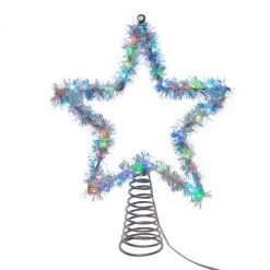 The Christmas Palace Angels & Toppers 12" RGB LED SILVER TINSEL STAR TREE TOPPER