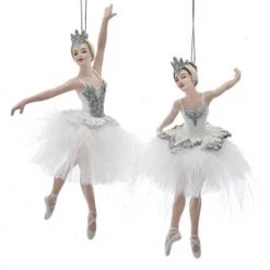 The Christmas Palace 5" SILVER & WHITE BALLERINA ORNAMENT SET OF 2 Christmas Ornaments