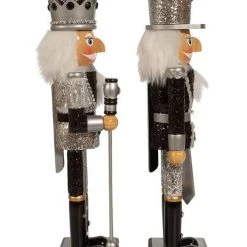 The Christmas Palace 15" BLACK & SILVER NUTCRACKER SET OF 2