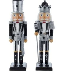 The Christmas Palace 15" BLACK & SILVER NUTCRACKER SET OF 2