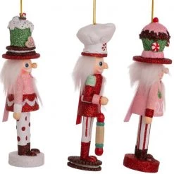 The Christmas Palace 6" HOLLYWOOD NUTCRACKERS CAKE, COCOA & GINGERBREAD ORNAMENT SET OF 3