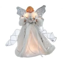 The Christmas Palace Angels & Toppers 10" SILVER & WHITE ANGEL TREE TOPPER