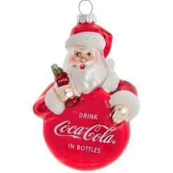 The Christmas Palace 3" COCA-COLA SANTA GLASS ORNAMENT SET OF 4 Christmas Ornaments