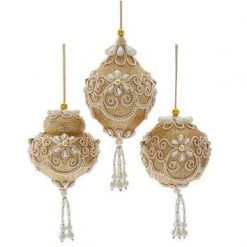 The Christmas Palace Christmas Ornaments 7" PEARL & GOLD SHIMMER HANGING ORNAMENTS ASSORTED SET OF 6