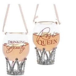 The Christmas Palace 3" ROSE WINE GLASS WITH CROWN ASSORTED SET OF 2 Christmas Ornaments