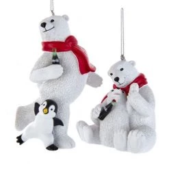 The Christmas Palace Christmas Ornaments 5" COCA-COLA POLAR BEARS WITH PENGUIN ASSORTED ORNAMENT SET OF 2