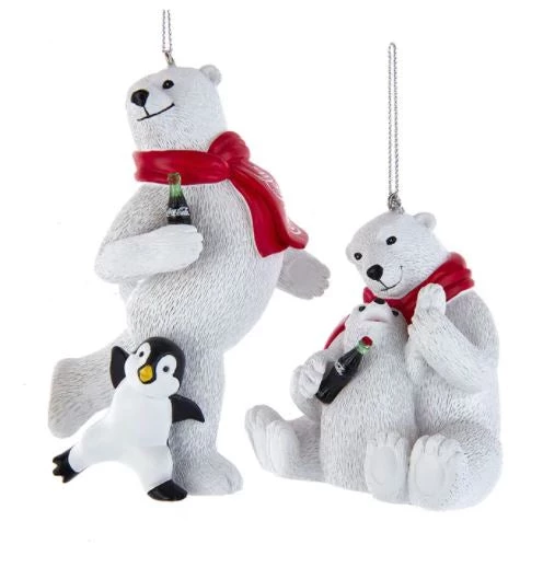 The Christmas Palace Christmas Ornaments 5" COCA-COLA POLAR BEARS WITH PENGUIN ASSORTED ORNAMENT SET OF 2 1 The Christmas Palace Christmas Ornaments 5" COCA-COLA POLAR BEARS WITH PENGUIN ASSORTED ORNAMENT SET OF 2