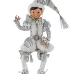 The Christmas Palace 15" KRINGLE KLAUS SILVER & WHITE ELF ORNAMENT