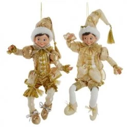 The Christmas Palace 15" KRINGLES KLAUS IVORY & GOLD ELF ASSORTED ORNAMENT SET OF 2 Christmas Ornaments