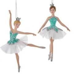 The Christmas Palace 6" TURQUOISE & WHITE BALLERINA ASSORTED ORNAMENT SET OF 2