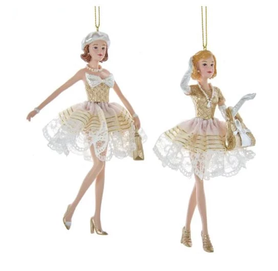 The Christmas Palace Christmas Ornaments 6" GOLD ELEGANCE MODERN SHOPPING GIRL ASSORTED SET OF 2 1 The Christmas Palace Christmas Ornaments 6" GOLD ELEGANCE MODERN SHOPPING GIRL ASSORTED SET OF 2