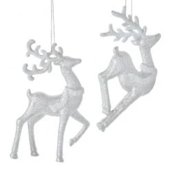 The Christmas Palace 5" SILVER & WHITE GLITTERED REINDEER ASSORTED ORNAMENT SET OF 12