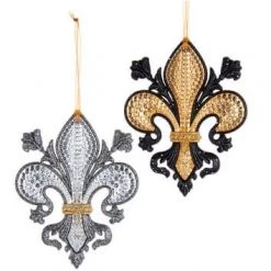 The Christmas Palace 5" BLACK & CLEAR FLEUR DE LIS ASSORTED ORNAMENTS SET OF 12 Christmas Ornaments