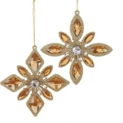 The Christmas Palace 5" GOLD JEWEL SNOWFLAKE ORNAMENT SET OF 12 Christmas Ornaments