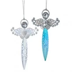 The Christmas Palace 6" TURQUOISE & CLEAR ANGELS ORN