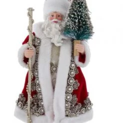 The Christmas Palace Christmas Ornaments 6.5" REGAL RED SANTA WITH STAFF & CHRISTMAS TREE ORNAMENT
