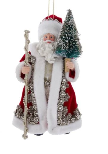 The Christmas Palace Christmas Ornaments 6.5" REGAL RED SANTA WITH STAFF & CHRISTMAS TREE ORNAMENT 1 The Christmas Palace Christmas Ornaments 6.5" REGAL RED SANTA WITH STAFF & CHRISTMAS TREE ORNAMENT