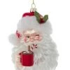 The Christmas Palace Christmas Ornaments 5" NOBLE GEMS GLASS SANTA WITH A COCOA MUG ORNAMENT