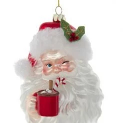 The Christmas Palace Christmas Ornaments 5" NOBLE GEMS GLASS SANTA WITH A COCOA MUG ORNAMENT