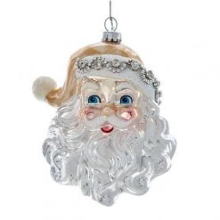 The Christmas Palace 5" LIGHT GOLD SANTA HEAD ORNAMENT SET OF 2