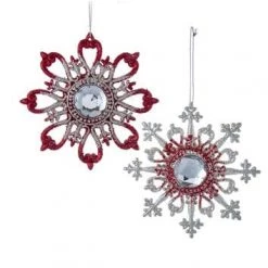 The Christmas Palace 6" REGAL RED & PLATINUM SNOWFLAKE ORNAMENT SET OF 12 Christmas Ornaments
