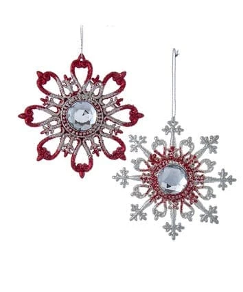 The Christmas Palace 6" REGAL RED & PLATINUM SNOWFLAKE ORNAMENT SET OF 12 Christmas Ornaments 1 The Christmas Palace 6" REGAL RED & PLATINUM SNOWFLAKE ORNAMENT SET OF 12 Christmas Ornaments