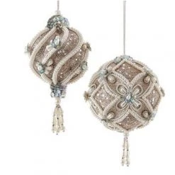 The Christmas Palace 7" PLATINUM CARVED HANGING ORNAMENT SET OF 4