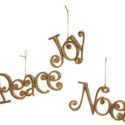 The Christmas Palace Christmas Ornaments 3" GOLD GLITTERED PEACE, JOY, & NOEL ORNAMENTS SET OF 6