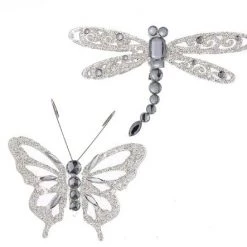 The Christmas Palace Christmas Ornaments 5" SILVER BUTTERFLY & DRAGONFLY ORNAMENT SET OF 12