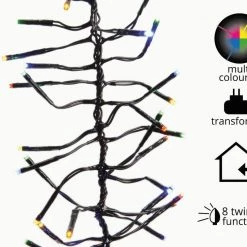 The Christmas Palace 20 FT CLUSTER 768 LED MULTI COLOR GREEN WIRE AND 8 FUNCTION TWINKLE CHRISTMAS LIGHTS