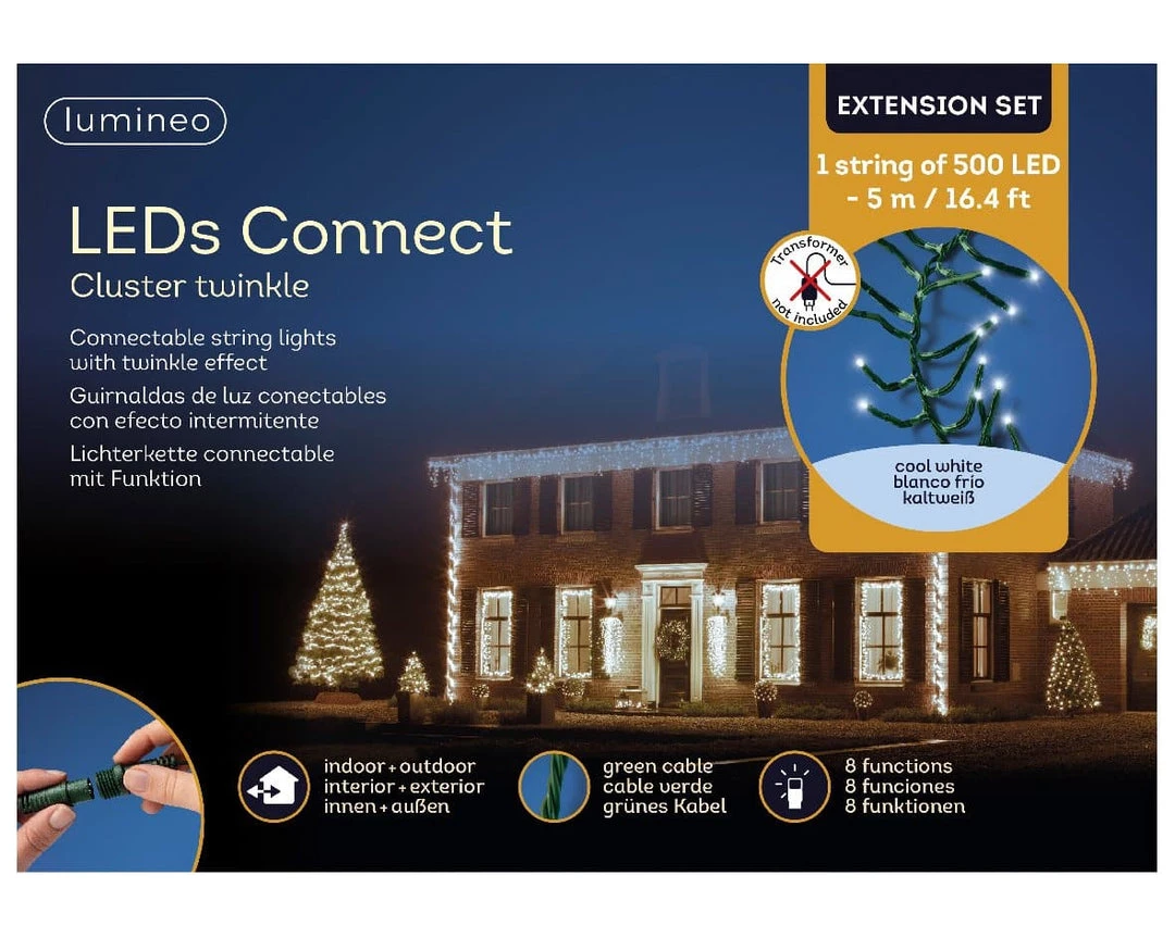 The Christmas Palace 16 FT CLUSTER EXTENSION SET COOL WHITE WITH 1 STRING OF 500 LED LIGHTS 3 The Christmas Palace 16 FT CLUSTER EXTENSION SET COOL WHITE WITH 1 STRING OF 500 LED LIGHTS