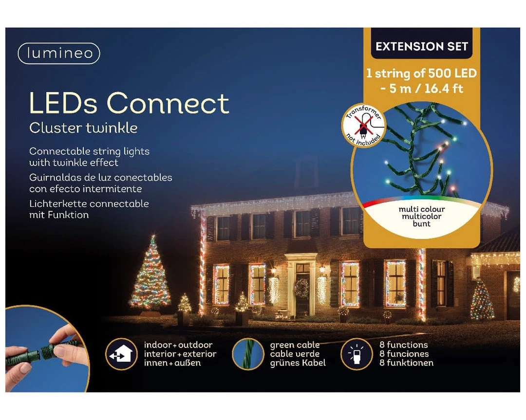 The Christmas Palace 16 FT CLUSTER EXTENSION SET MULTI WITH 1 STRING OF 500 LED LIGHTS CHRISTMAS LIGHTS 3 The Christmas Palace 16 FT CLUSTER EXTENSION SET MULTI WITH 1 STRING OF 500 LED LIGHTS CHRISTMAS LIGHTS