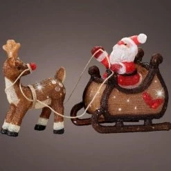 The Christmas Palace 19" 90 LED COOL WHITE BATTERY OPERATED OUTDOOR SANTA SLEIGH & REINDEER ACRYLIC