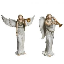 The Christmas Palace Angels & Toppers 12" CREAM ANGEL WITH TRUMPET ASSORTED SET OF 2